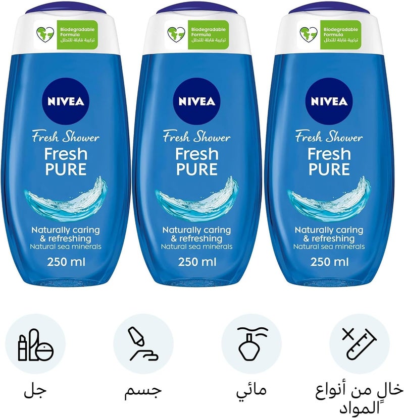 NIVEA Shower Gel Body Wash, Fresh Pure Sea Minerals, Aquatic Scent, Pack of 3 (250ml each) - Image 2